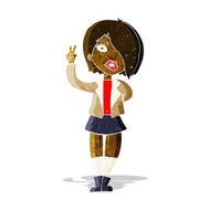 cartoon cool girl giving peace sign N2