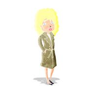 cartoon woman in trench coat