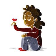 cartoon unhappy woman with glass of wine N2
