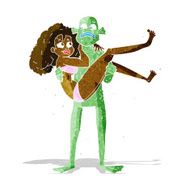 cartoon swamp monster carrying woman in bikini N2