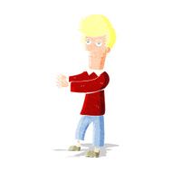 cartoon bored man showing the way