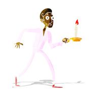 cartoon frightened man walking with candlestick N2