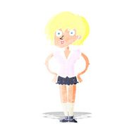 cartoon surprised woman with hands on hips