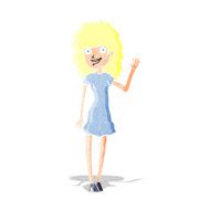 cartoon happy woman waving