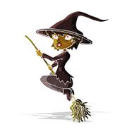 cartoon witch riding broomstick N3