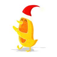 cartoon bird wearing xmas hat