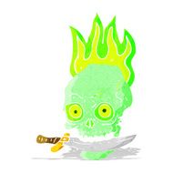 cartoon pirate skull with knife in teeth N2