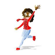 cartoon woman waving dressed for winter N2
