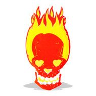 cartoon flaming skull with love heart eyes