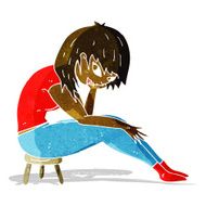 cartoon woman sitting on small stool N2