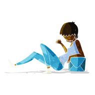 cartoon woman leaning on package box N2