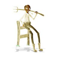 cartoon old farmer leaning on fence N2