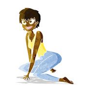 cartoon happy woman sitting on floor N3