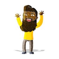 cartoon happy bearded man waving arms N2