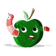 cartoon worm in apple