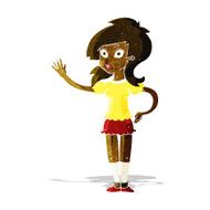 cartoon pretty woman waving for attention N2