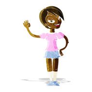 cartoon waving woman N16