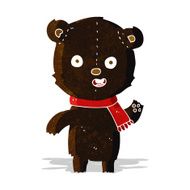 cartoon waving black bear cub with scarf