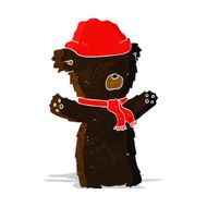 cartoon cute black bear in hat and scarf