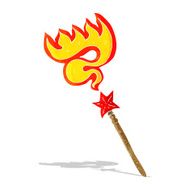 cartoon magic wand casting fire spell