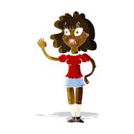 cartoon worried woman waving N3