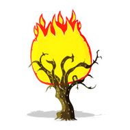 cartoon winter tree on fire