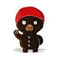 cartoon waving black teddy bear in winter hat