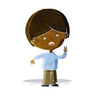 cartoon unhappy boy giving peace sign N2