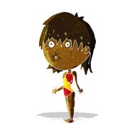 cartoon woman in swimsuit shrugging shoulders N2