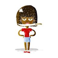 cartoon woman with knife between teeth N6