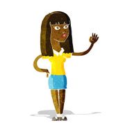 cartoon pretty woman waving N13
