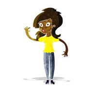 cartoon pretty woman waving N17
