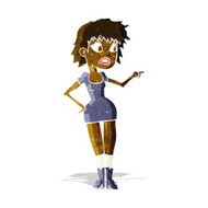 cartoon worried woman in dress pointing N2
