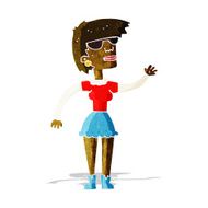 cartoon woman in spectacles waving N2