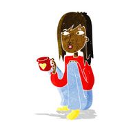 cartoon woman sitting with cup of coffee N2