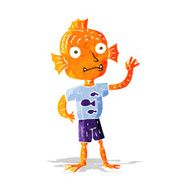 cartoon waving fish boy N2