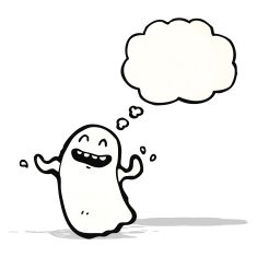 dancing ghost with thought bubble cartoon