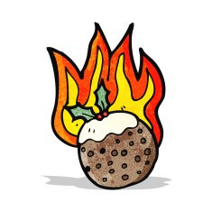 flaming christmas pudding cartoon