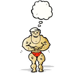 cartoon body builder with thought bubble N12
