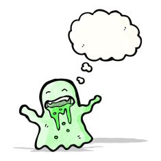 cartoon slimey ghost with thought bubble