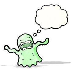cartoon slimey ghost with thought bubble N2