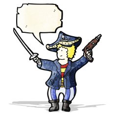 friendly pirate with speech bubble cartoon