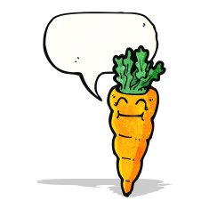happy cartoon carrot with speech bubble