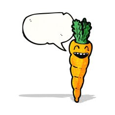 happy cartoon carrot with speech bubble N2