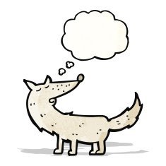 cartoon wolf with thought bubble N30