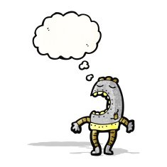 cartoon robot with thougth bubble