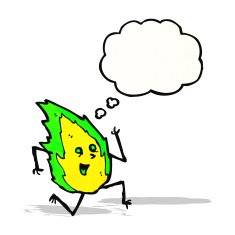 green flame cartoon character
