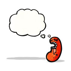 cartoon baked bean with thought bubble