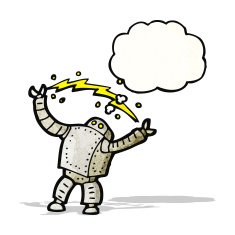 robot with thought bubble cartoon