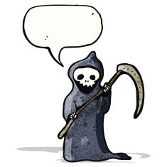 death with speech bubble and scythe
